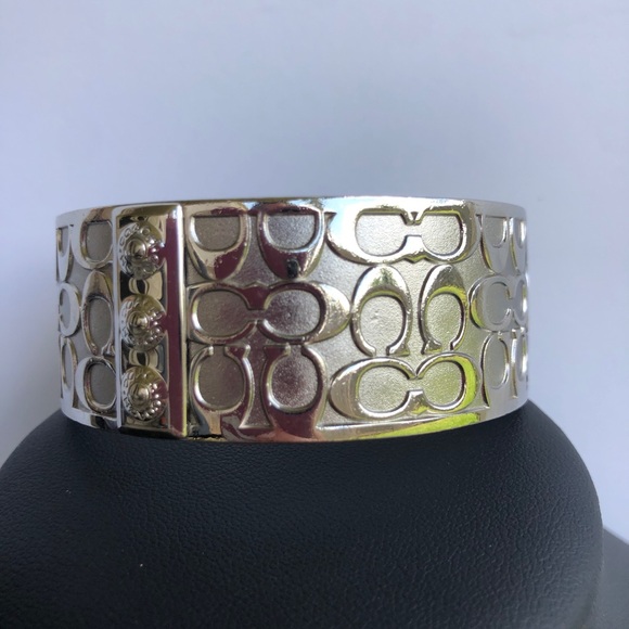 Coach Logo Wide Silver Signature Bangle Bracelet - Picture 8 of 9